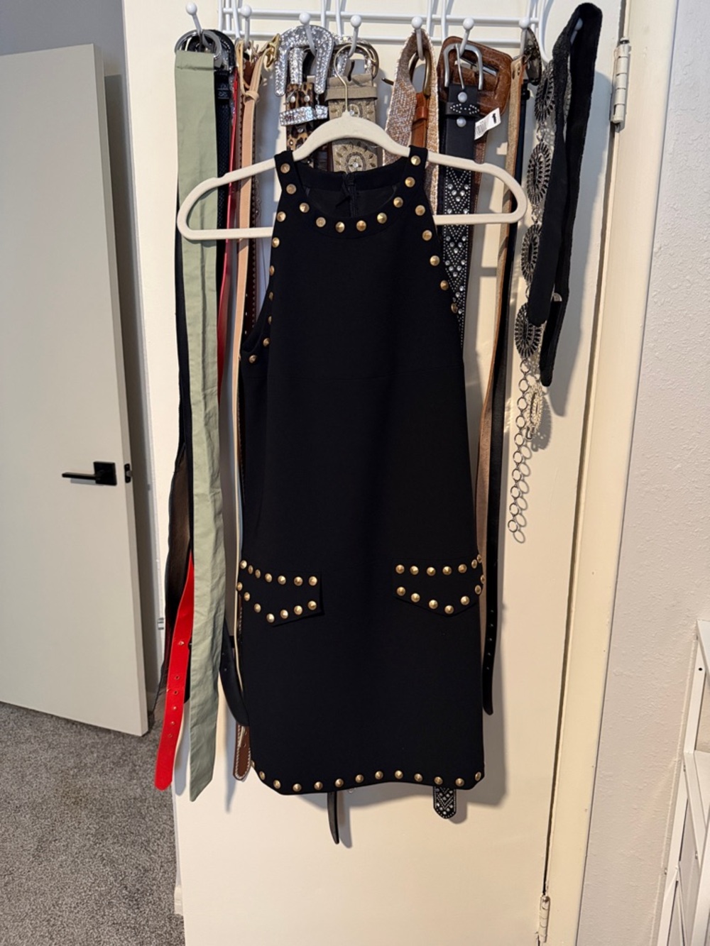 Moschino Black Mini Dress with Gold Studs